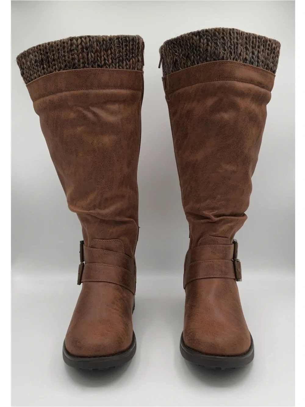 NEW w/o box Torrid Knee Boots Brown Faux Leather Tall Buckle Sweater Tops US8.5W